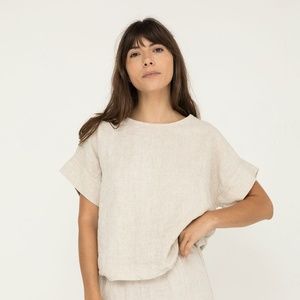 Elizabeth Suzann Georgia Tee in Flax Midweight Linen, Size OS